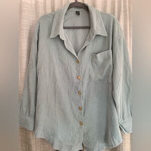 SHEIN 2X Baby Blue Ribbed Button Down